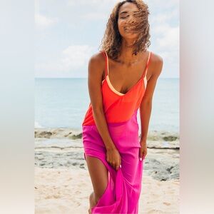 Lulu’s Seaside Retreat Coral Red and Magenta Maxi Cover-Up